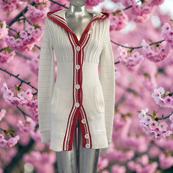 Moda International White and Red Hooded Cardigan in Small - Picture 11 of 11